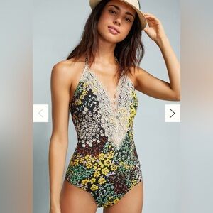 Anthropologie Floral Lace Front One Piece Swimsuit